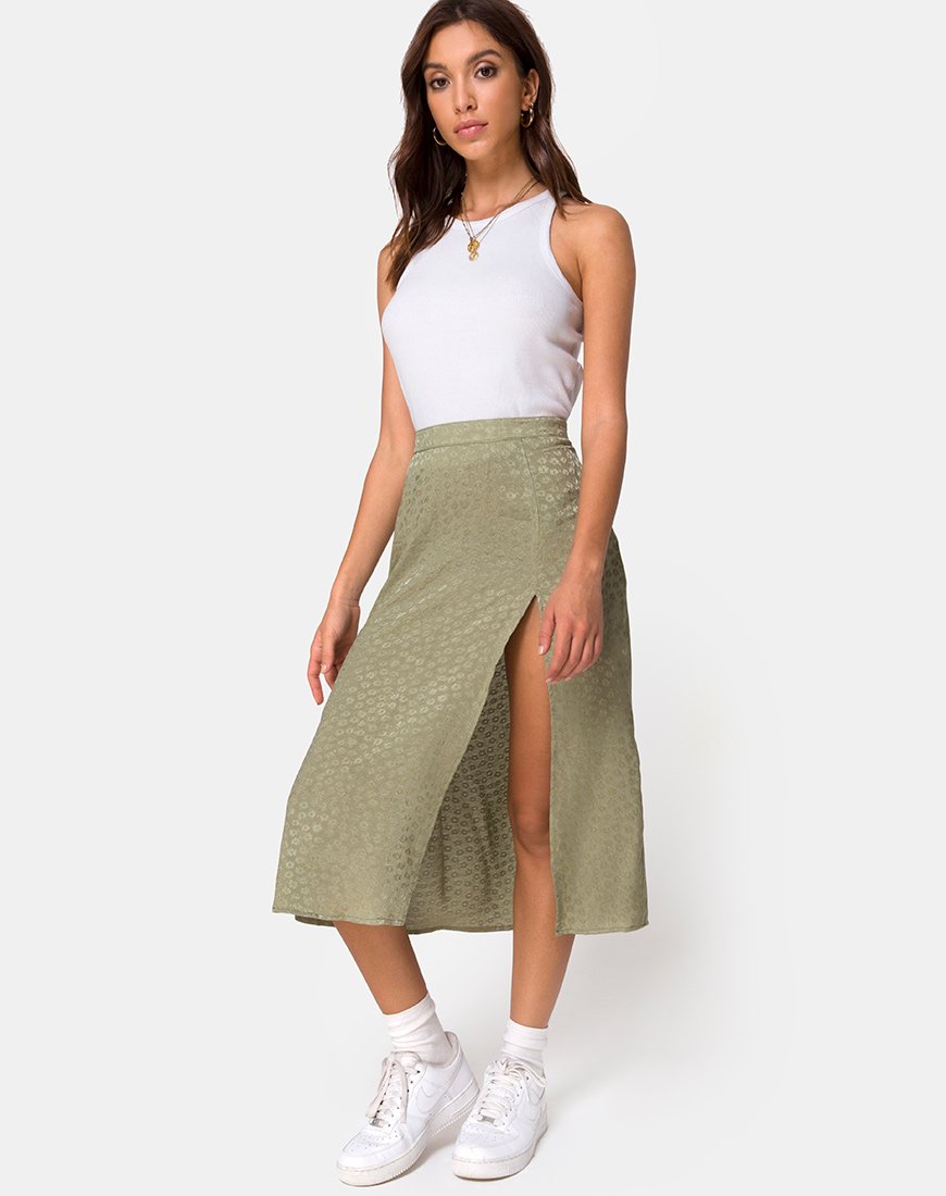Afbeelding van Saika Midi rok in satijn Ditsy Rose Sage