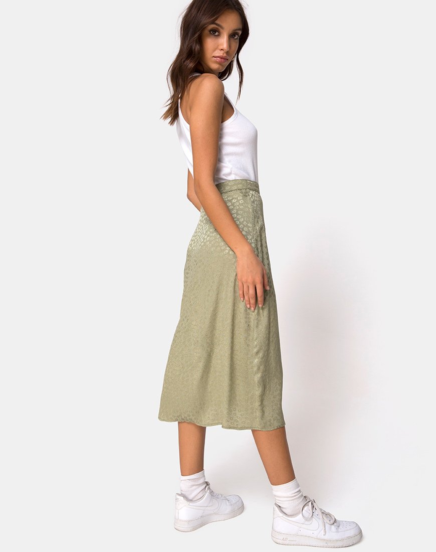 Saika Midi rok in satijn Ditsy Rose Sage