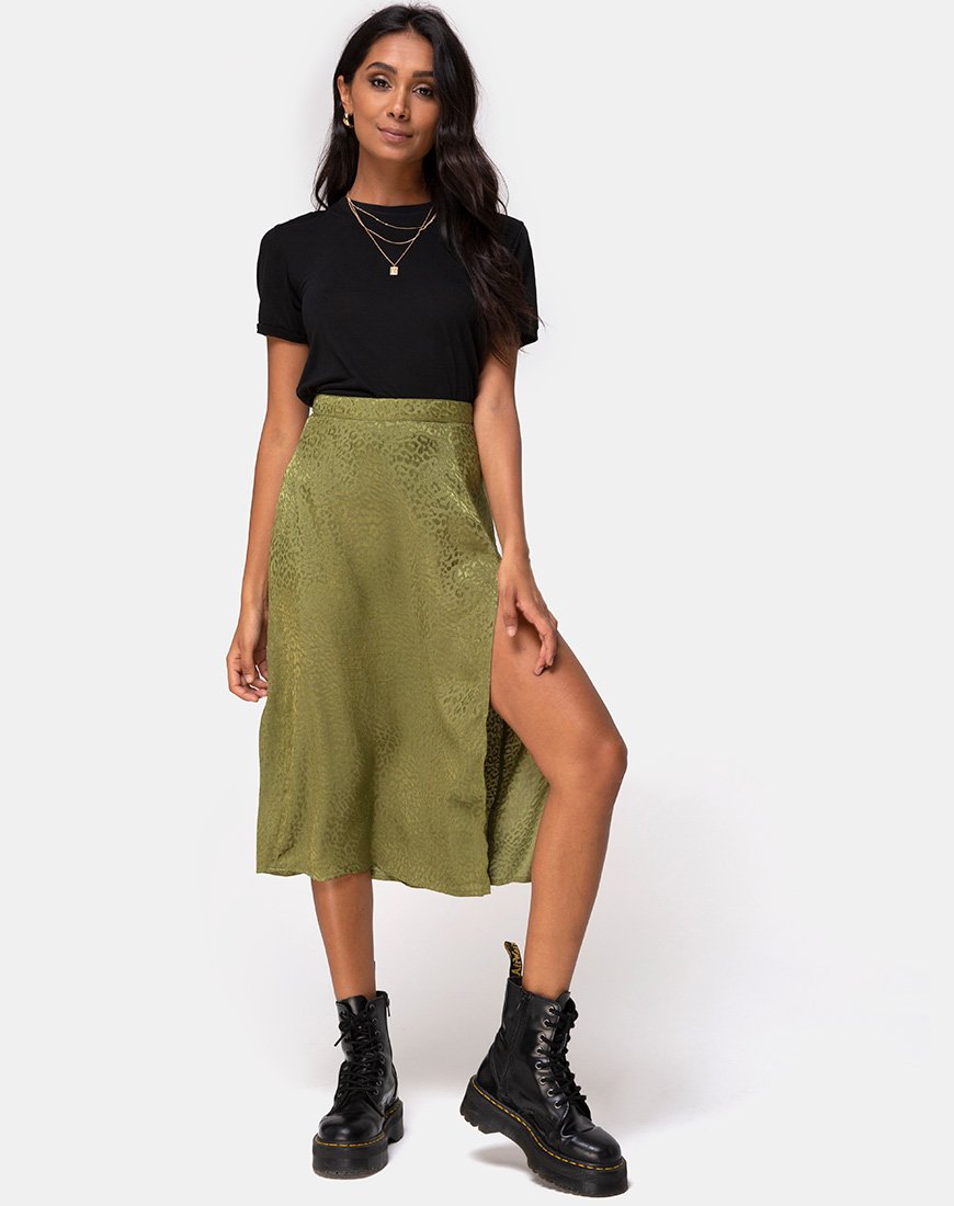 Saika Midi rok in satijn cheetah kaki