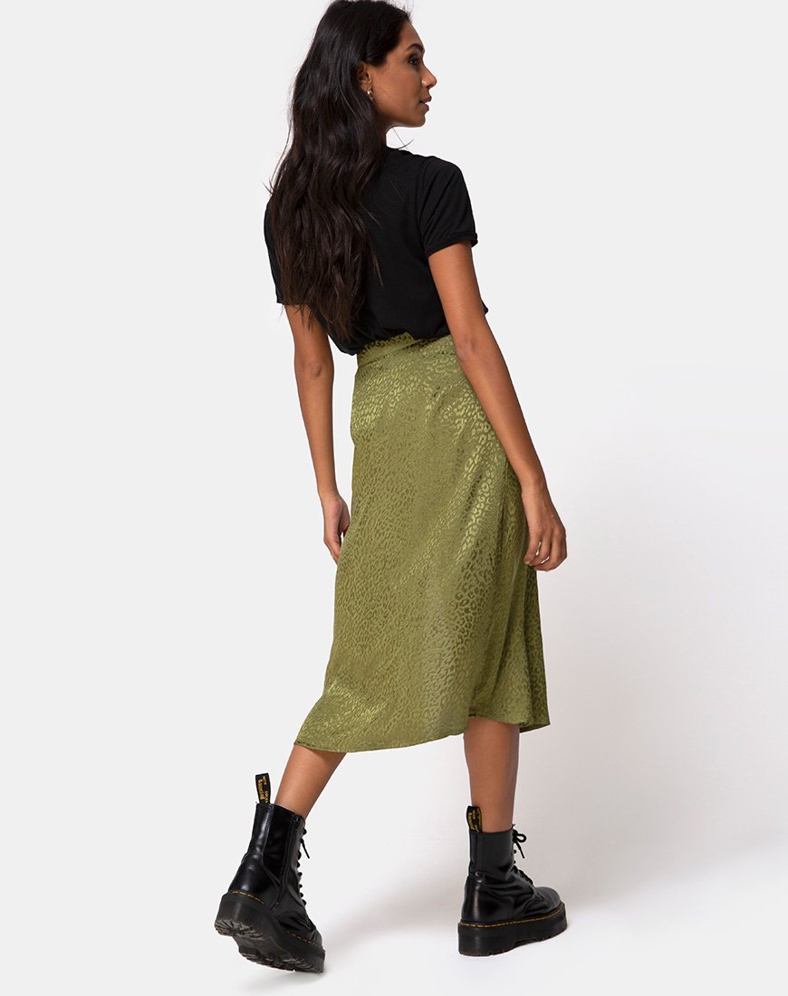 Saika Midi rok in satijn cheetah kaki