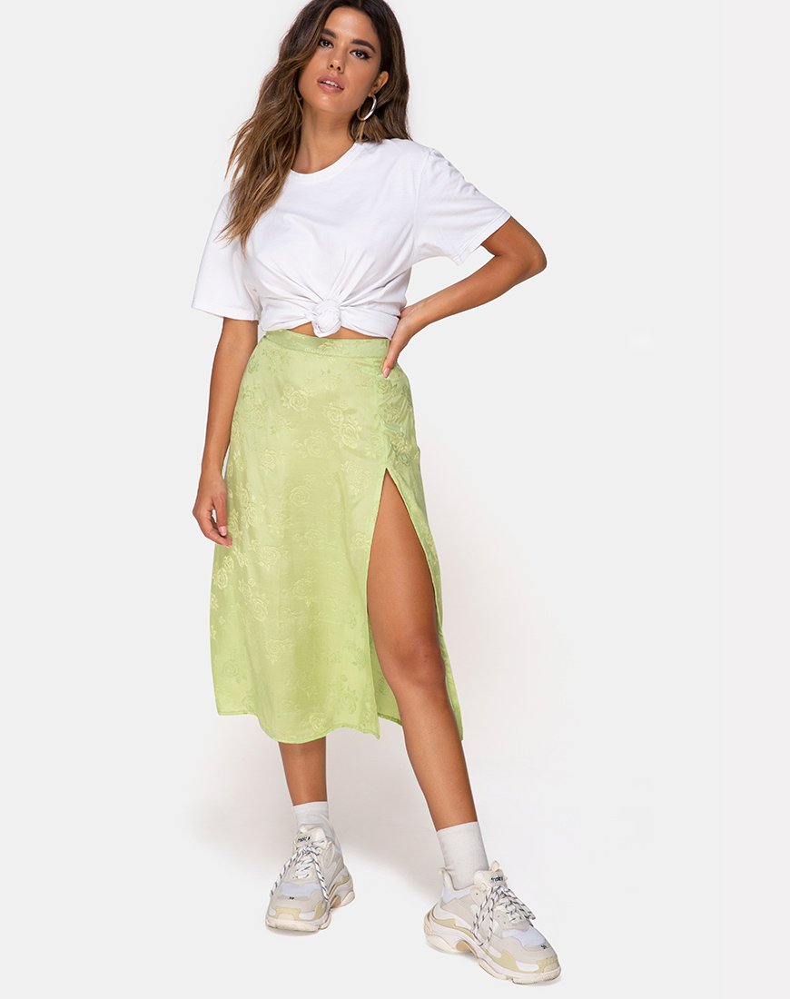 Afbeelding van Saika Midi rok in satijn roos lime