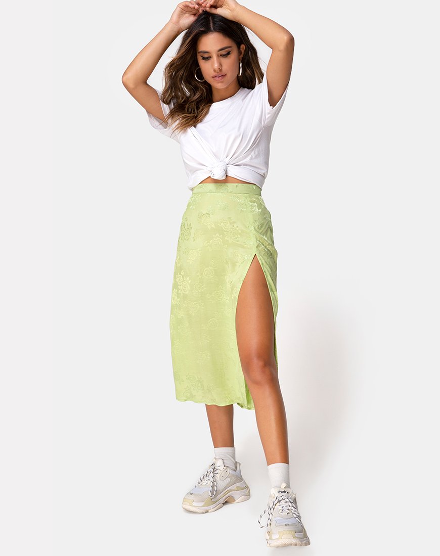 Saika Midi rok in satijn roos lime