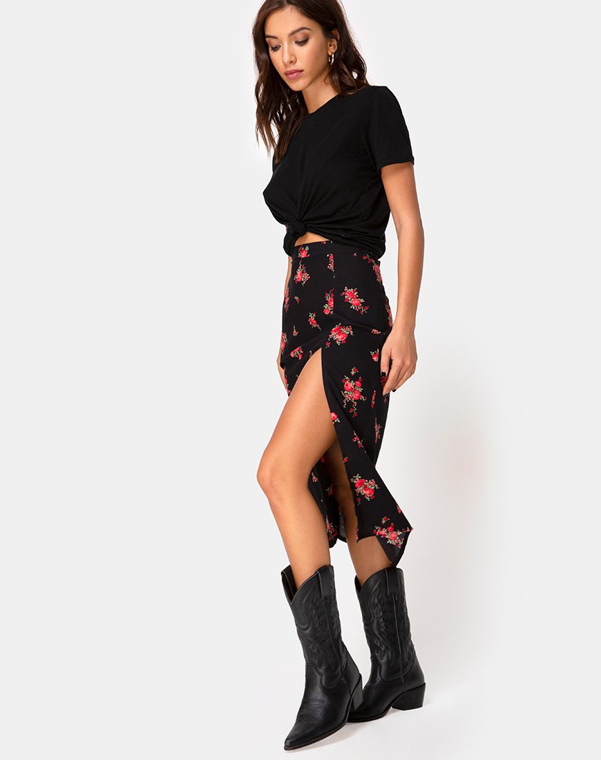 Afbeelding van Saika Midi rok in Soi Rose zwart en rood