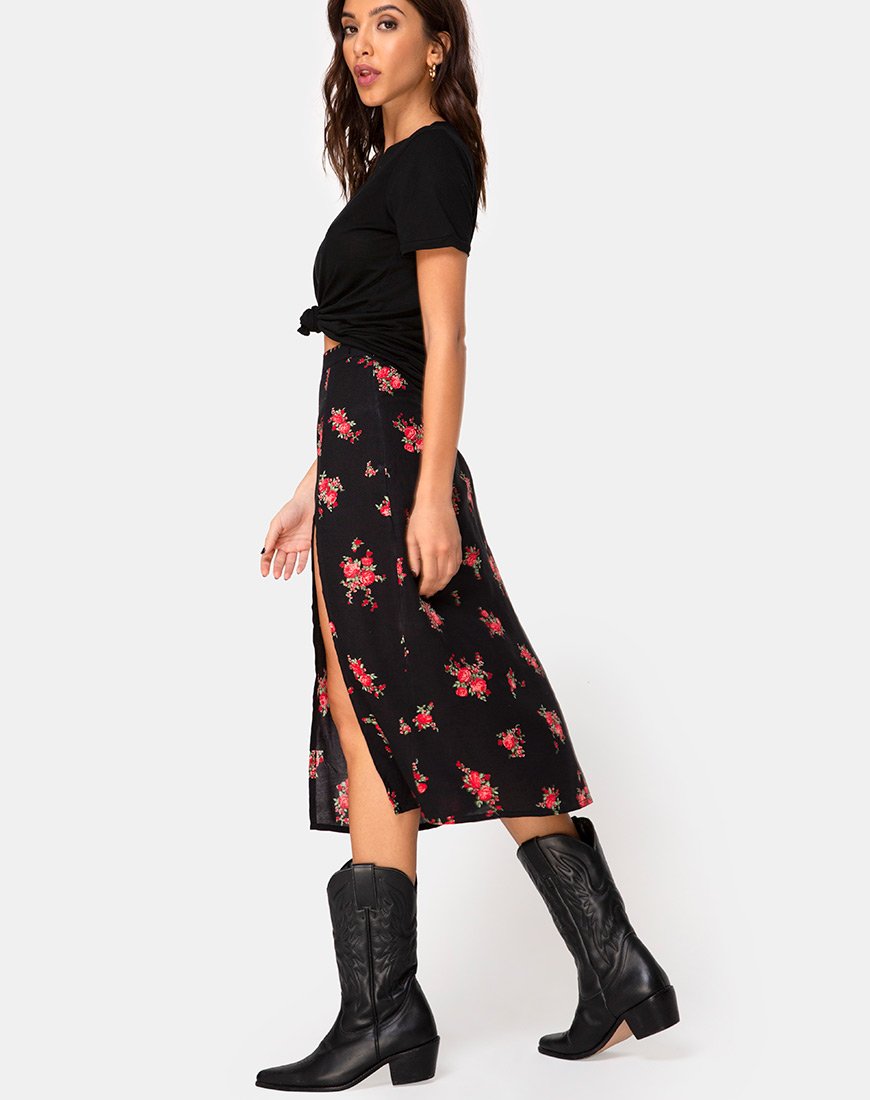 Saika Midi rok in Soi Rose zwart en rood