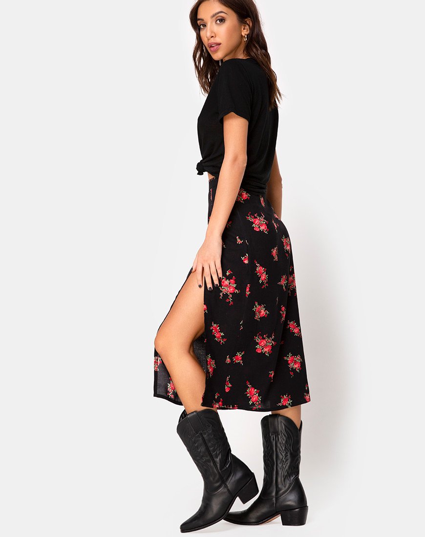 Afbeelding van Saika Midi rok in Soi Rose zwart en rood