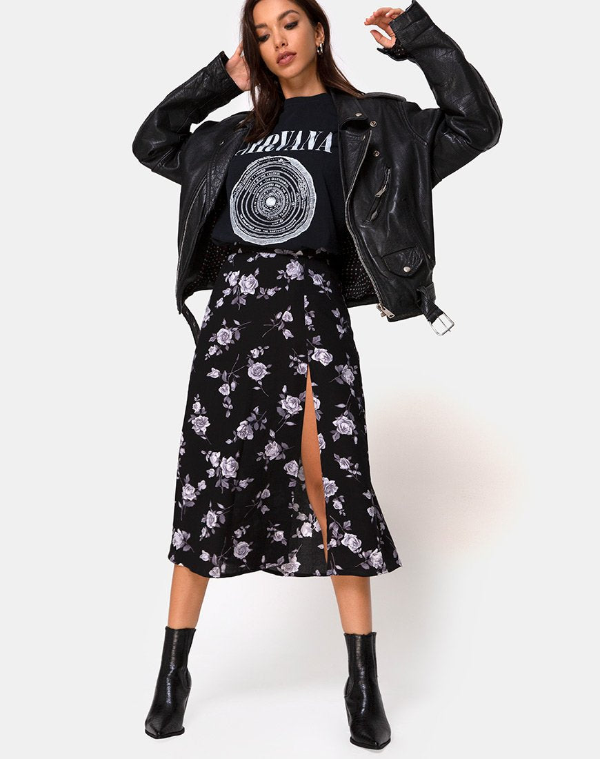 Saika Midi rok in White Rose Black