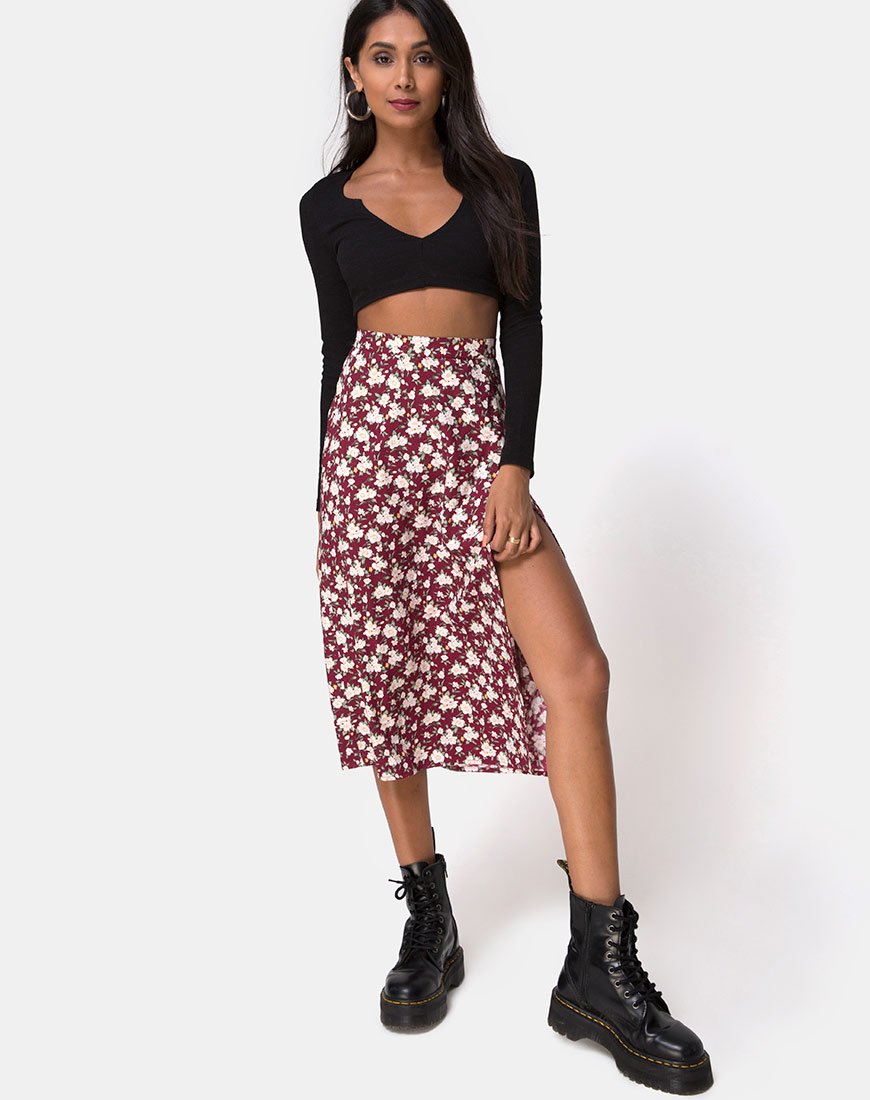 Saika Midi rok in Wild Fleur Maroon