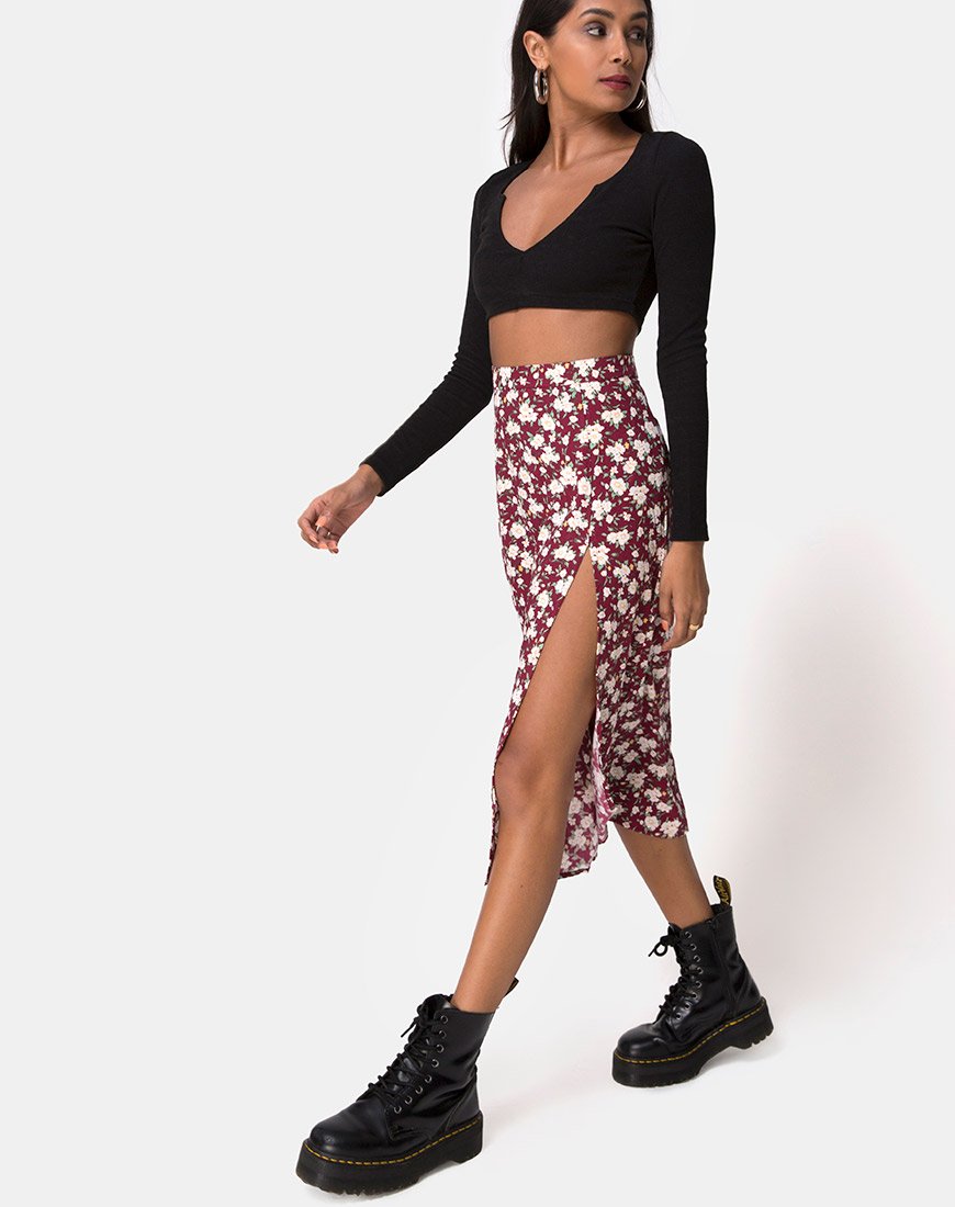 Afbeelding van Saika Midi rok in Wild Fleur Maroon