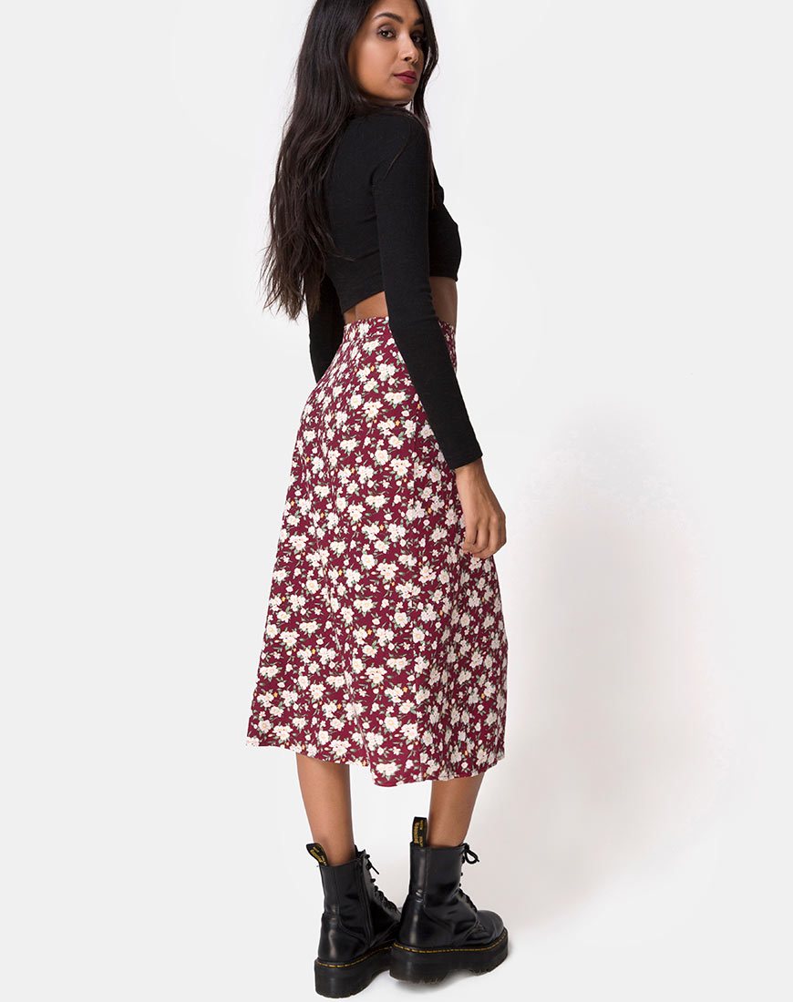 Saika Midi rok in Wild Fleur Maroon