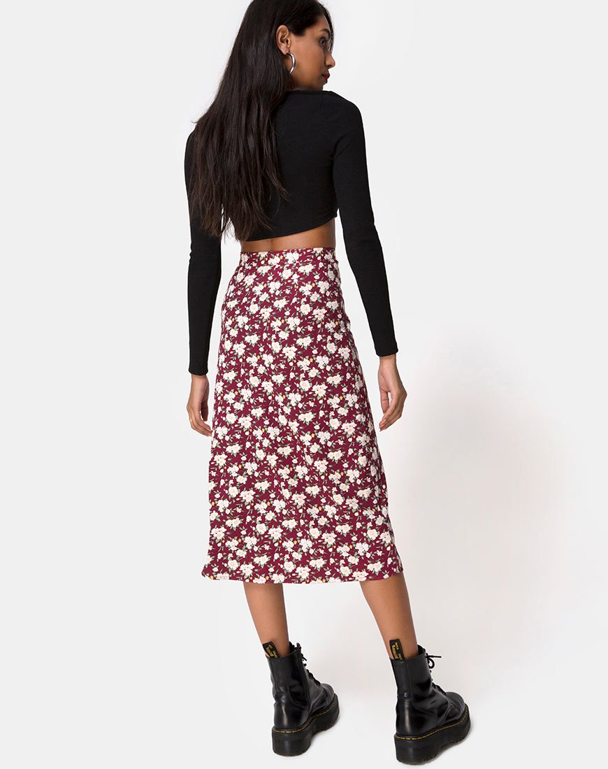 Afbeelding van Saika Midi rok in Wild Fleur Maroon