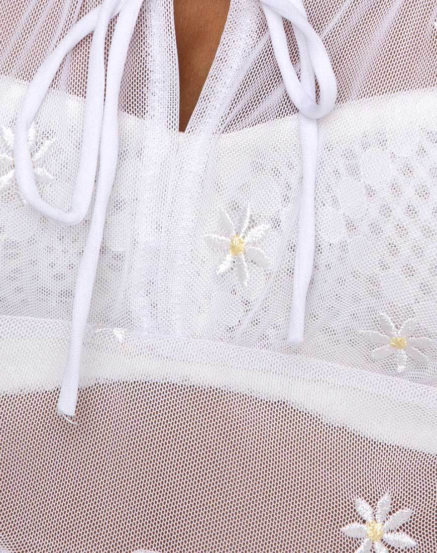 Salima Longsleeve Top in Wit Daisy Embro