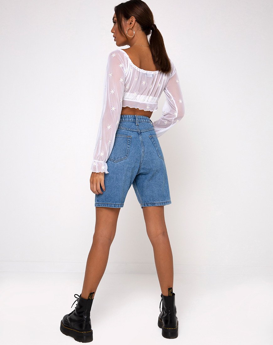 Afbeelding van Salima Longsleeve Top in White Daisy Embro White