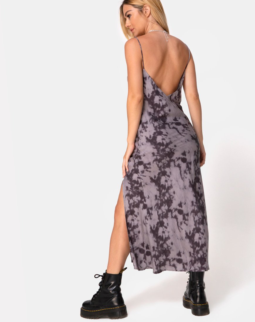 Samia Midi Dress in Grijs gebleekt Tie Dye