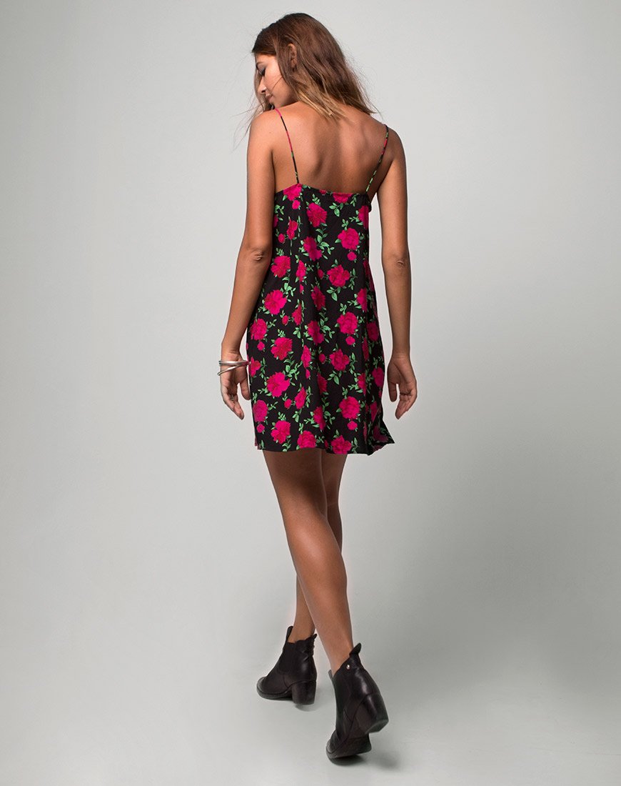 Afbeelding van Sanna Slip Dress in Valeria Rose Zwart en Rood