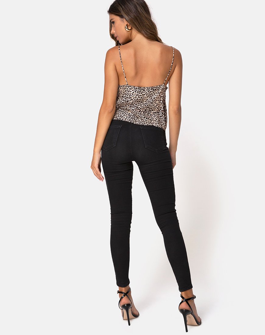 Afbeelding van Sancez Top in Rar Leopard Bruin met Zwart Kant
