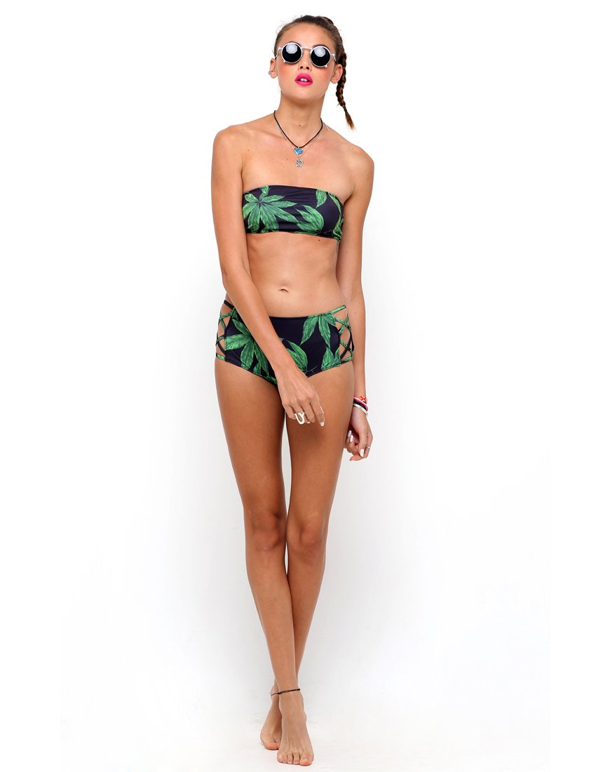 Afbeelding van Sandrift Strapless Bikinibroekje in Palm Leaf Green