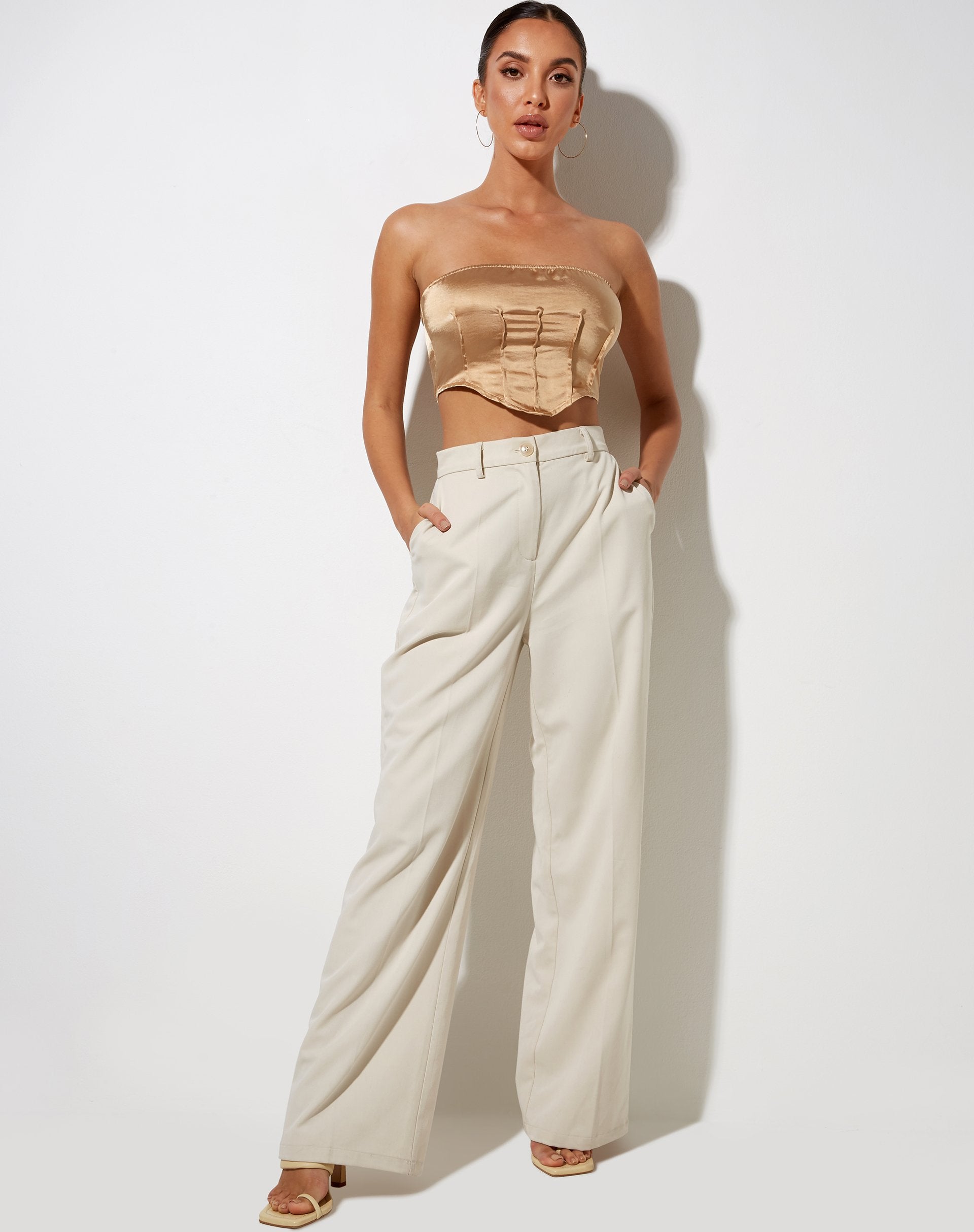 Afbeelding van Sanja Bandeau Top in Satijn Goudkleurig Zand