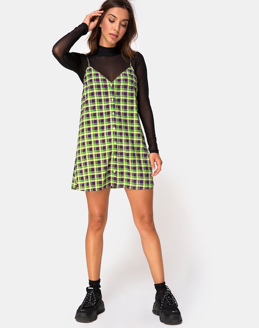 Afbeelding van Sanna Slip Dress in Groen en Paars Ruitje