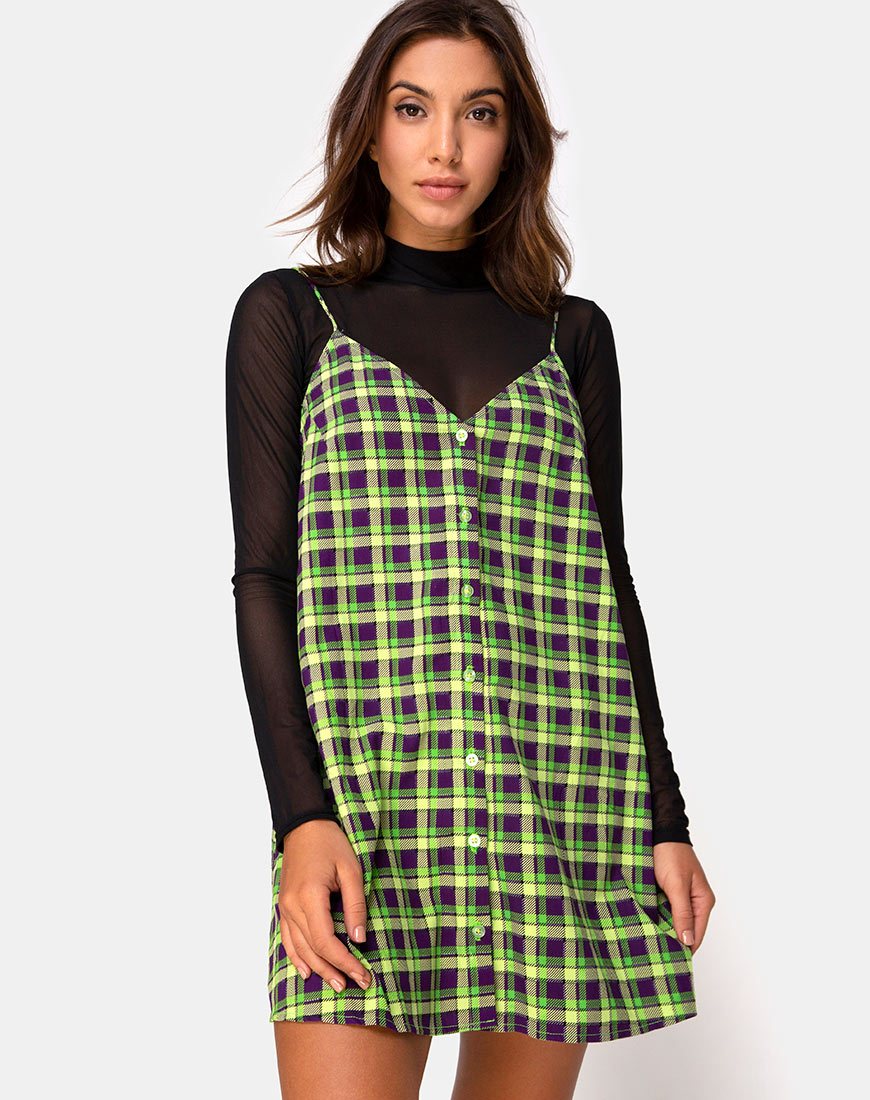 Sanna Slip Dress in Groen en Paars Ruitje