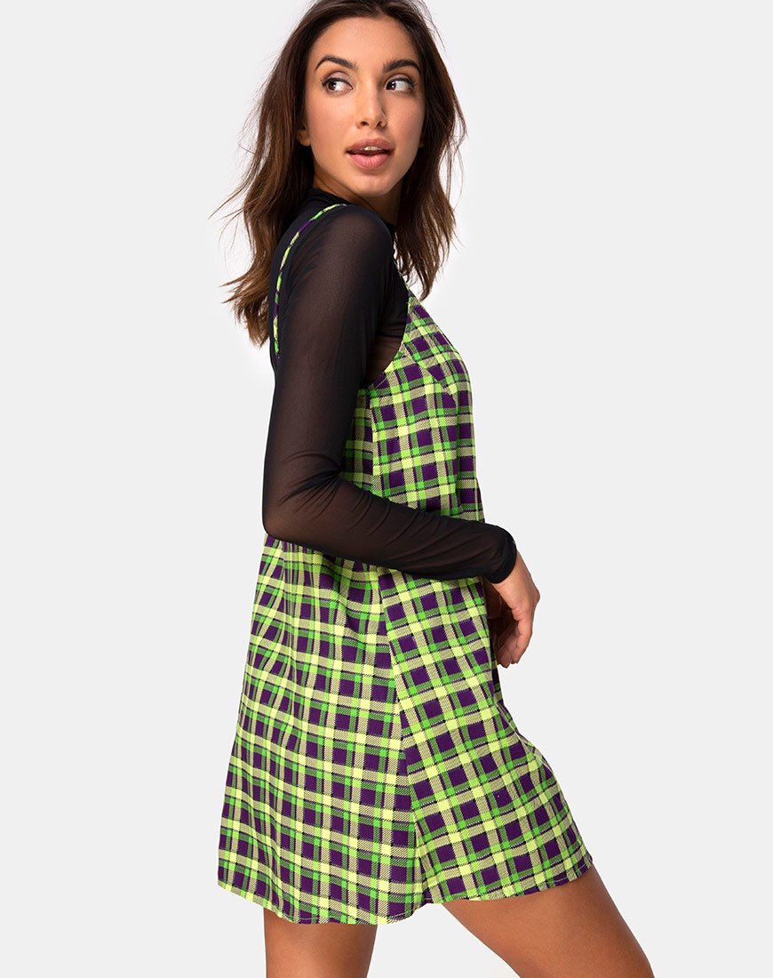 Sanna Slip Dress in Groen en Paars Ruitje