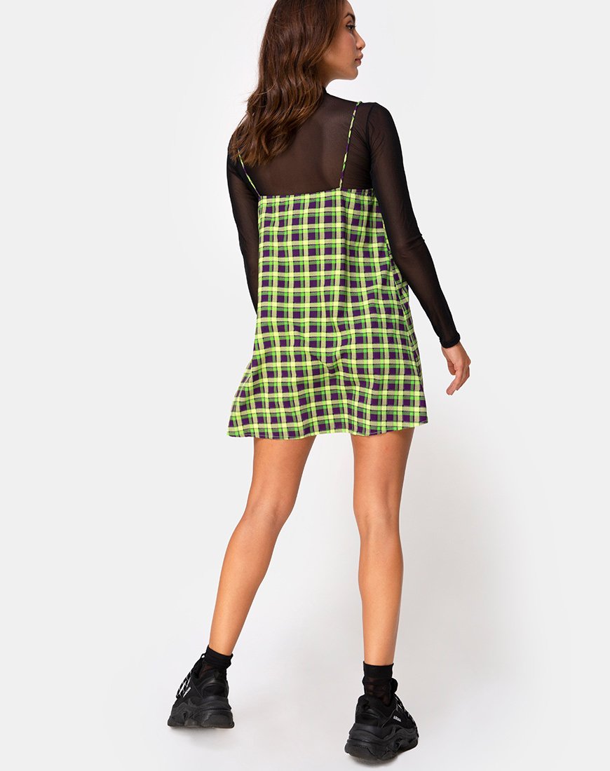 Afbeelding van Sanna Slip Dress in Groen en Paars Ruitje
