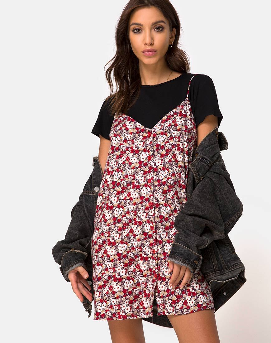 Afbeelding van Sanna Slip Dress in Floral Charm Red