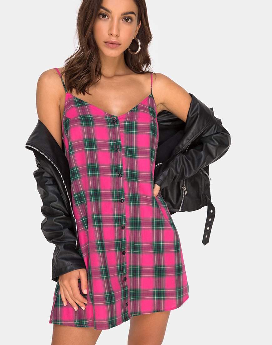 Sanna Slip Dress in Roze en Groen Ruitje