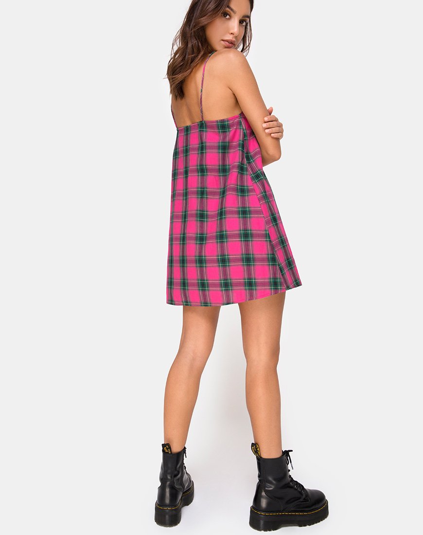 Afbeelding van Sanna Slip Dress in Roze en Groen Ruitje