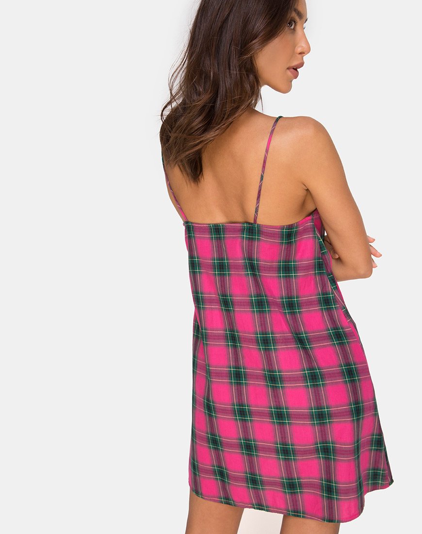 Afbeelding van Sanna Slip Dress in Roze en Groen Ruitje