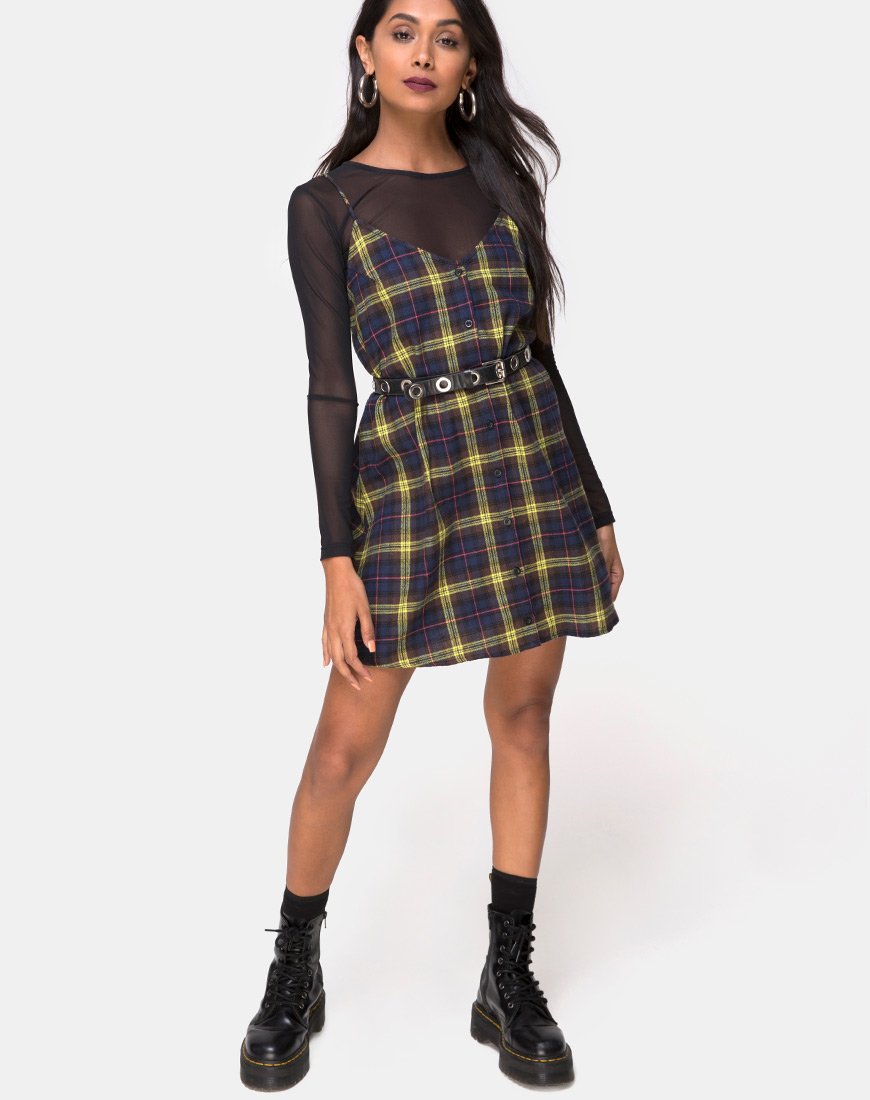 Afbeelding van Sanna Slip Dress in Ruit Bruin Geel