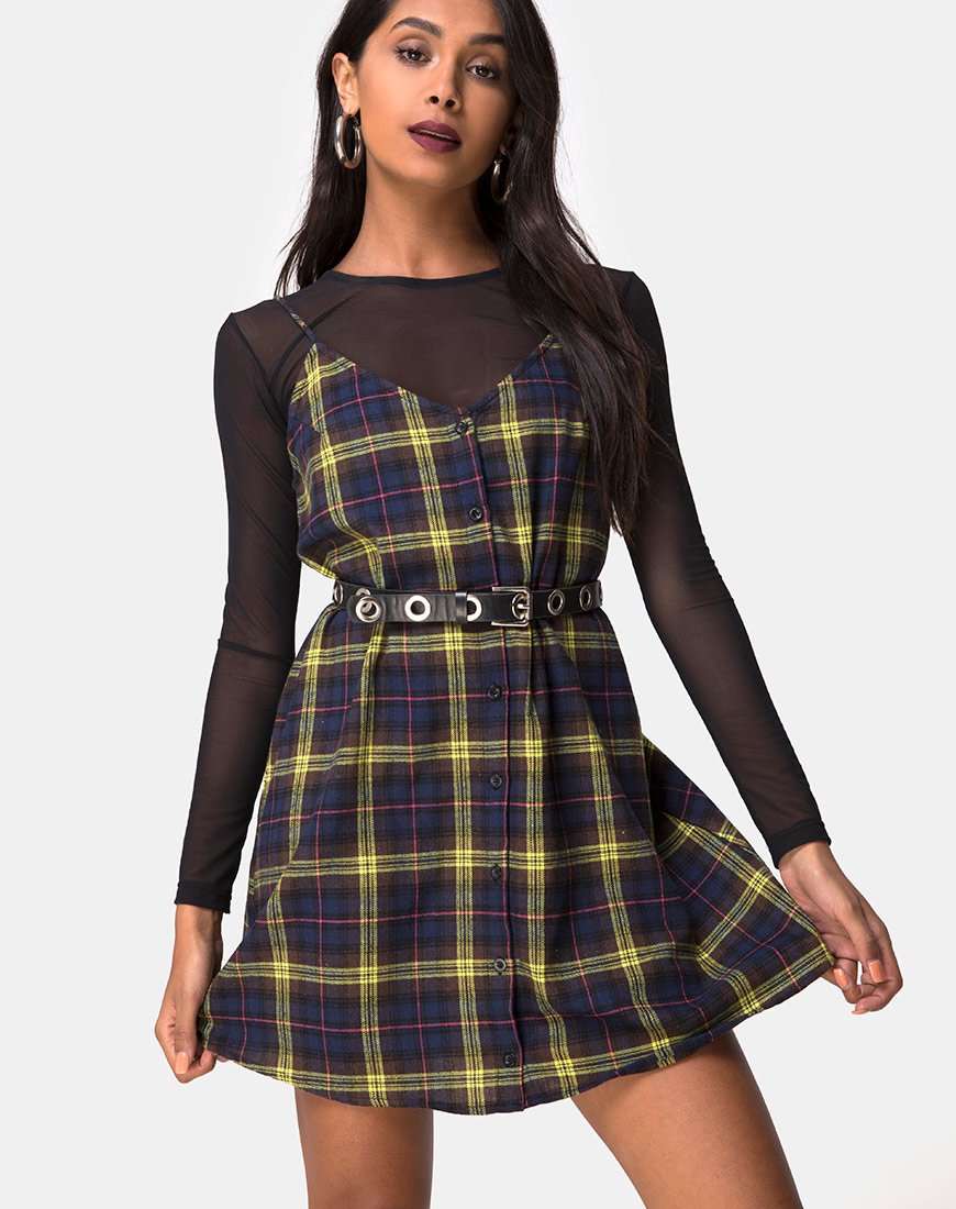 Afbeelding van Sanna Slip Dress in Ruit Bruin Geel