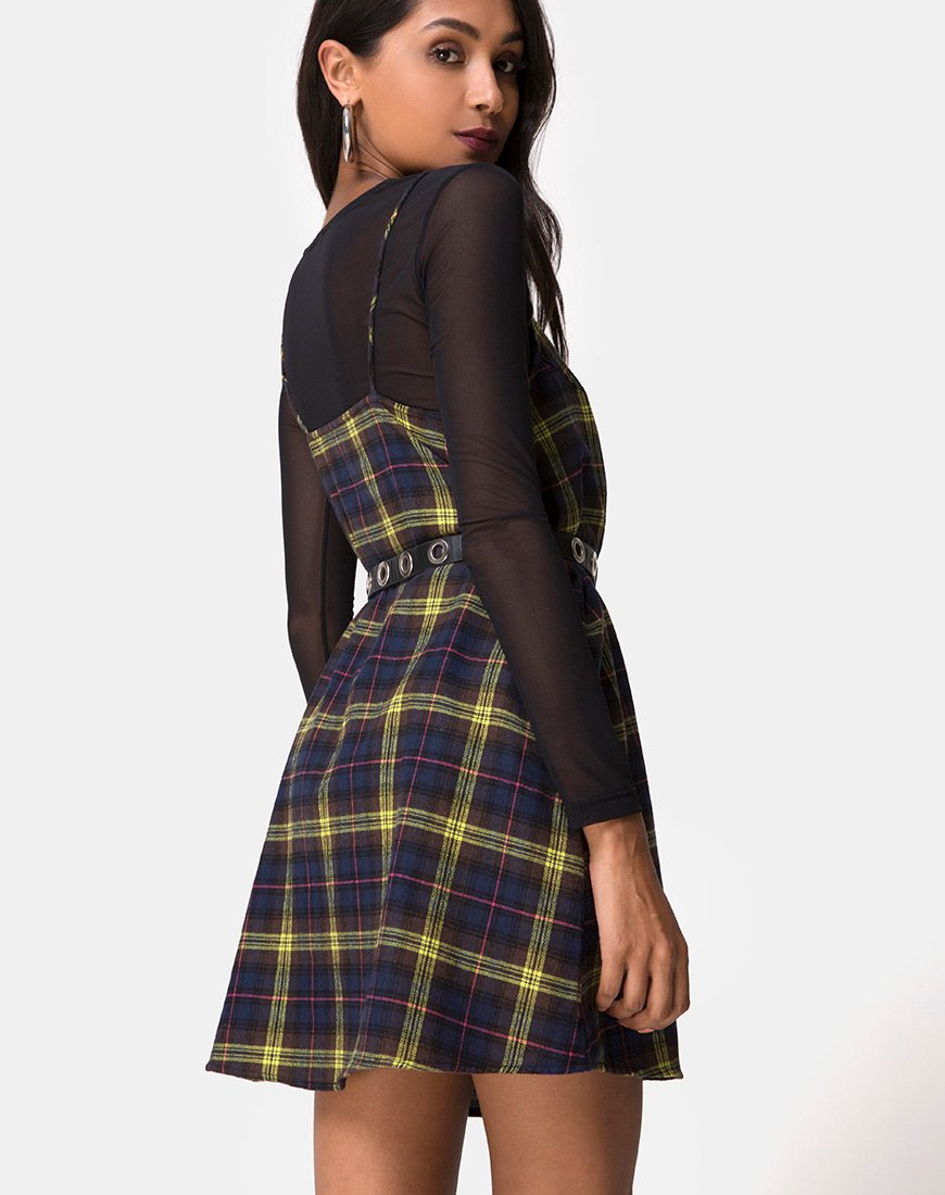 Afbeelding van Sanna Slip Dress in Ruit Bruin Geel