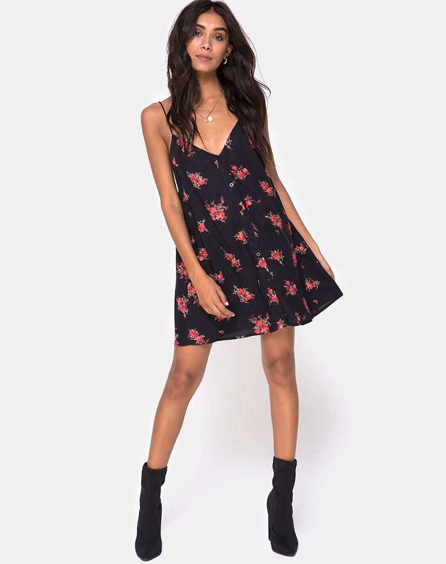 Afbeelding van Sanna Slip Dress in Soi Rose Zwart en Rood