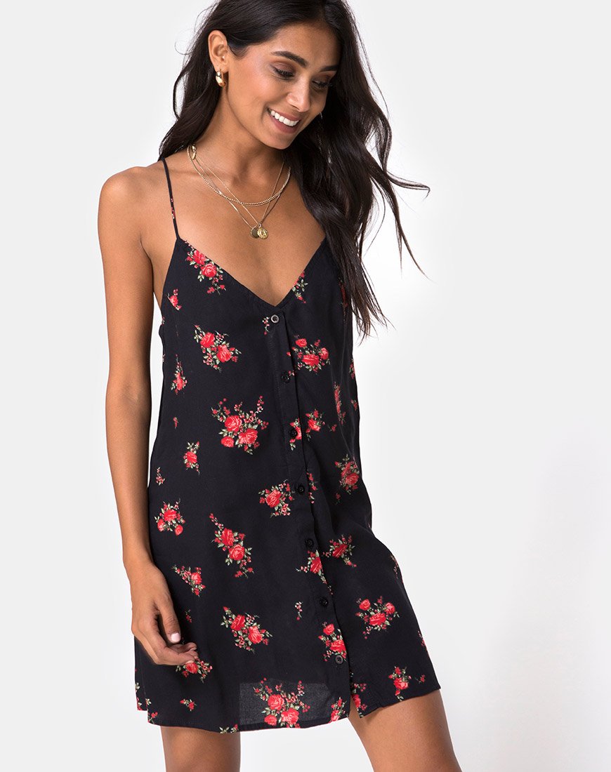 Sanna Slip Dress in Soi Rose Zwart en Rood