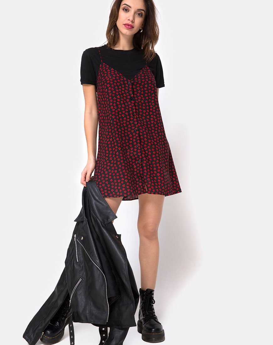 Afbeelding van Sanna Slip Dress in Dotty Rose Zwart