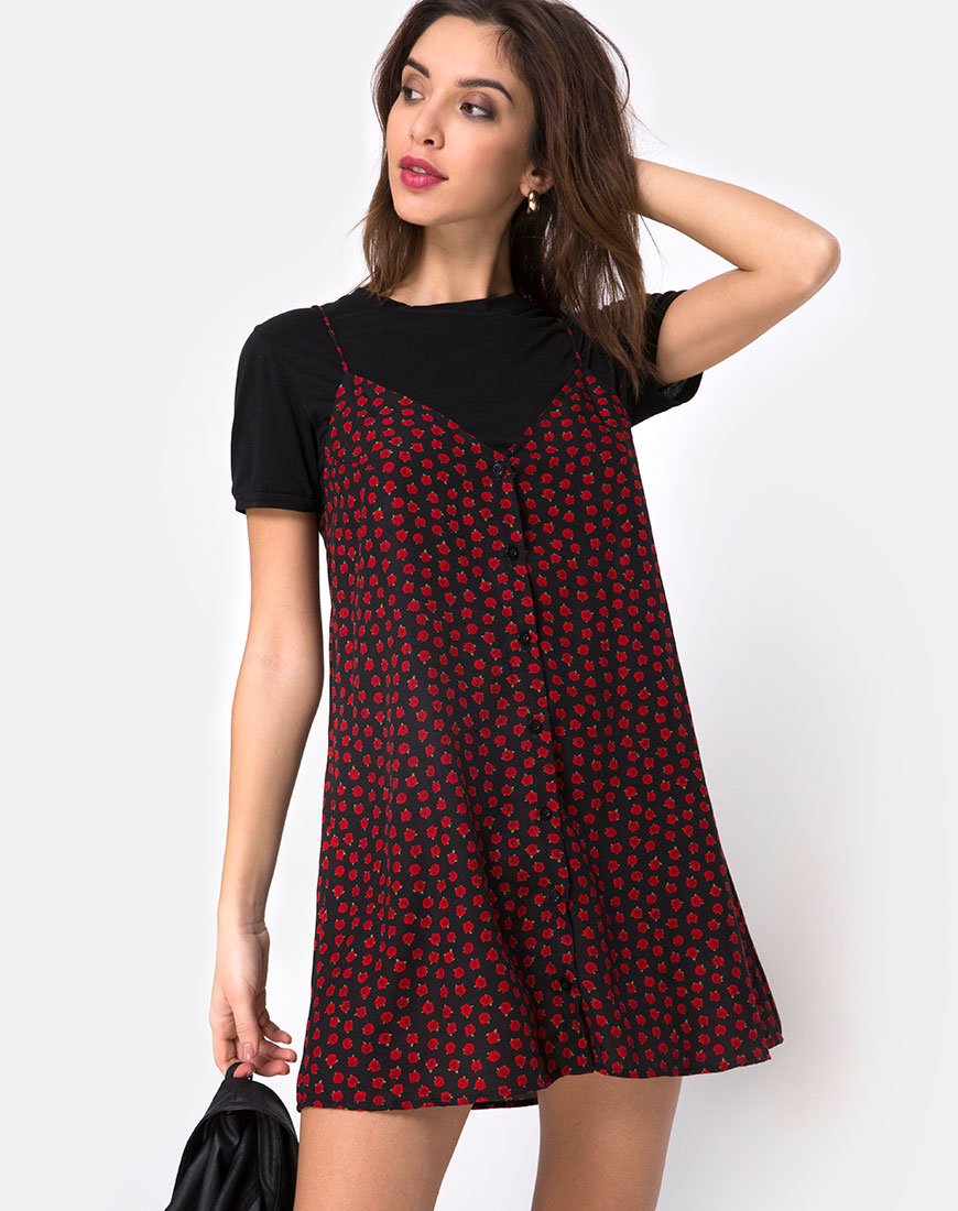 Sanna Slip Dress in Dotty Rose Zwart