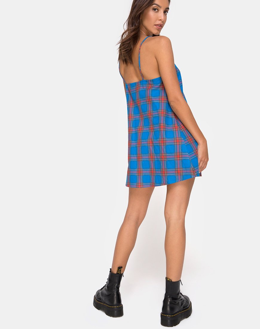 Afbeelding van Sanna Slip Dress in Blauw en Rood Ruitje