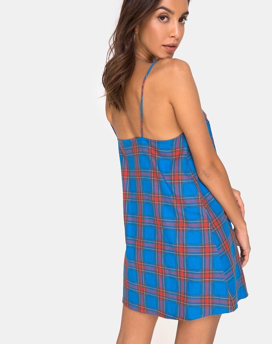 Sanna Slip Dress in Blauw en Rood Ruitje