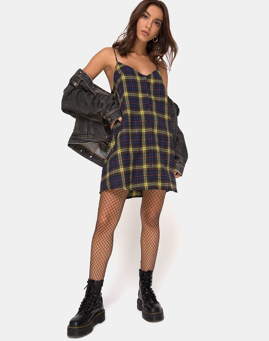 Afbeelding van Sanna Slip Dress in Ruit Bruin Geel
