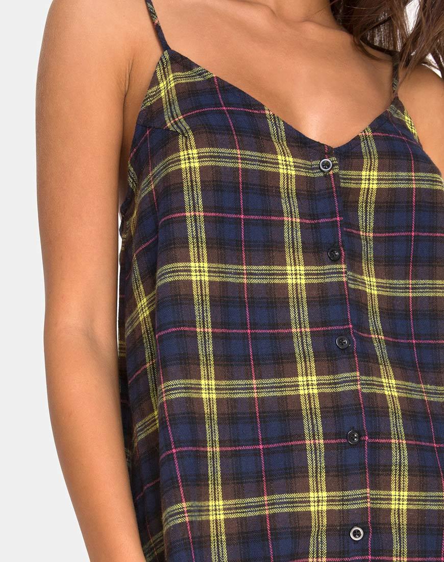 Afbeelding van Sanna Slip Dress in Ruit Bruin Geel