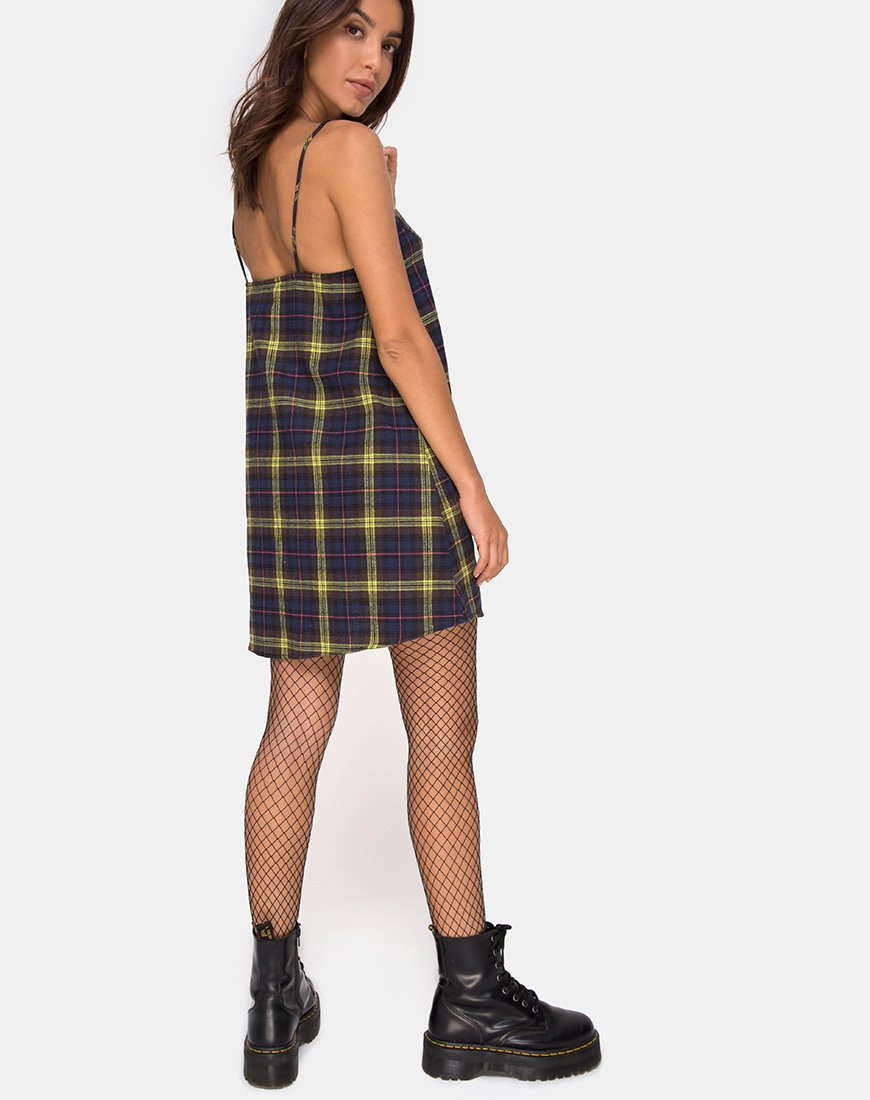 Afbeelding van Sanna Slip Dress in Ruit Bruin Geel