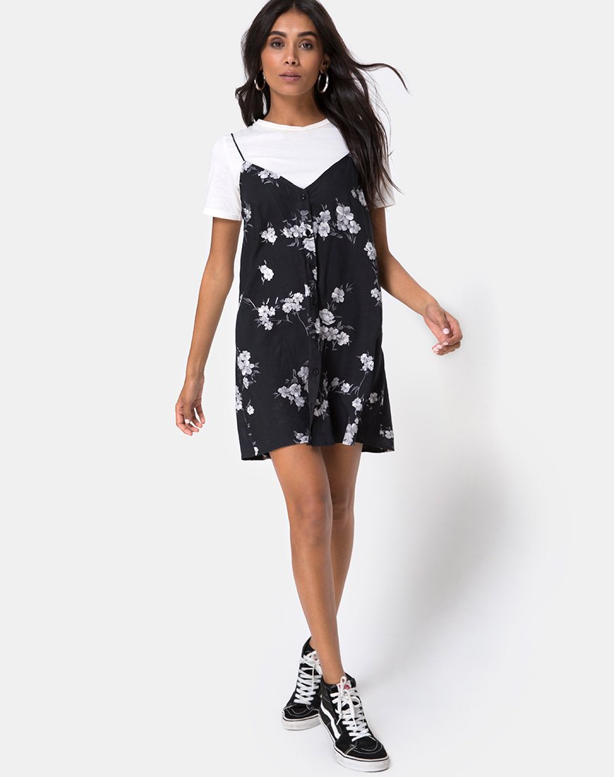Afbeelding van Sanna Slip Dress in Mono Flower Zwart