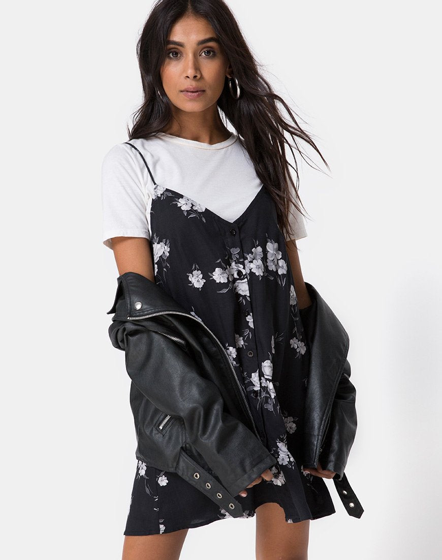 Sanna Slip Dress in Mono Flower Zwart