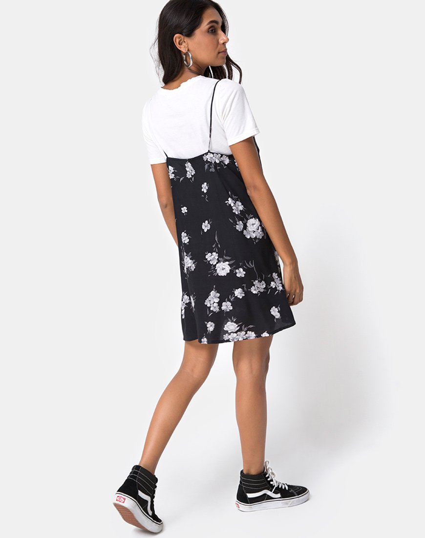 Afbeelding van Sanna Slip Dress in Mono Flower Zwart