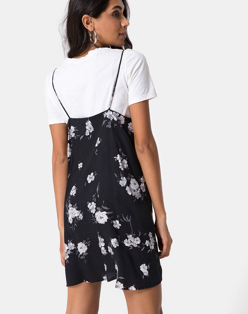 Sanna Slip Dress in Mono Flower Zwart