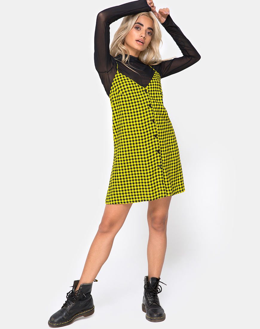 Afbeelding van Sanna Slip Dress in Medium Gingham Geel