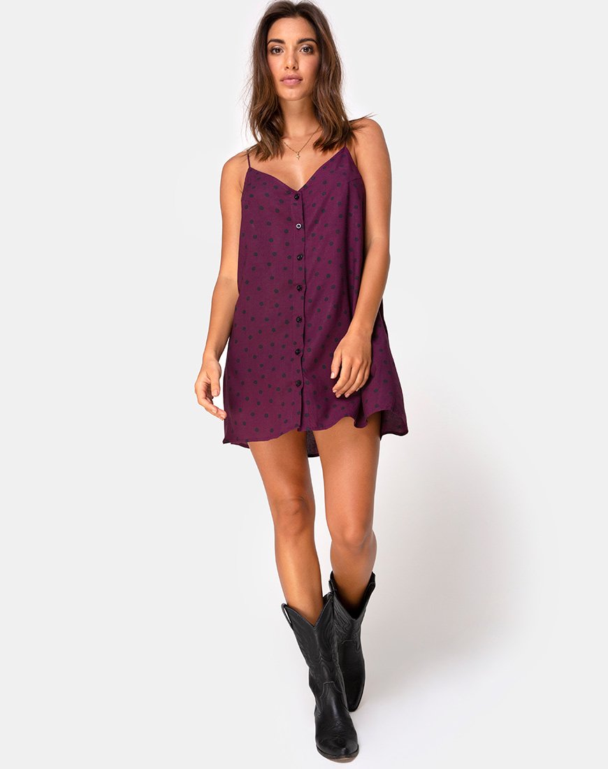 Afbeelding van Sanna Slip Dress in Skater Polka Wine