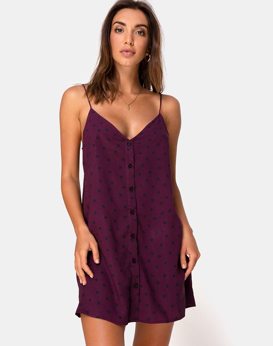 Sanna Slip Dress in Skater Polka Wijn