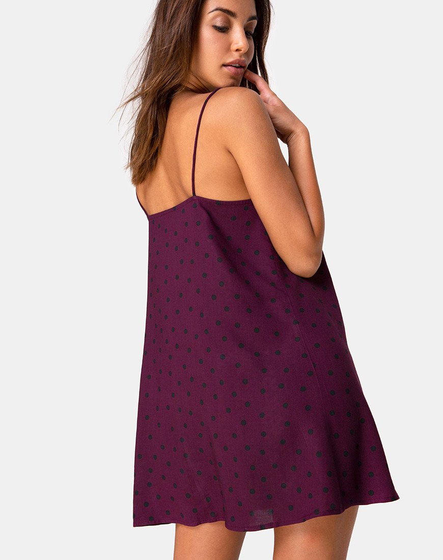 Sanna Slip Dress in Skater Polka Wijn