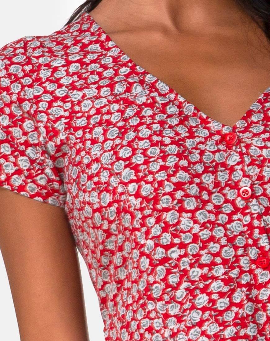 Afbeelding van Sanrin Jurk in Ditsy Rose Rood Zilver
